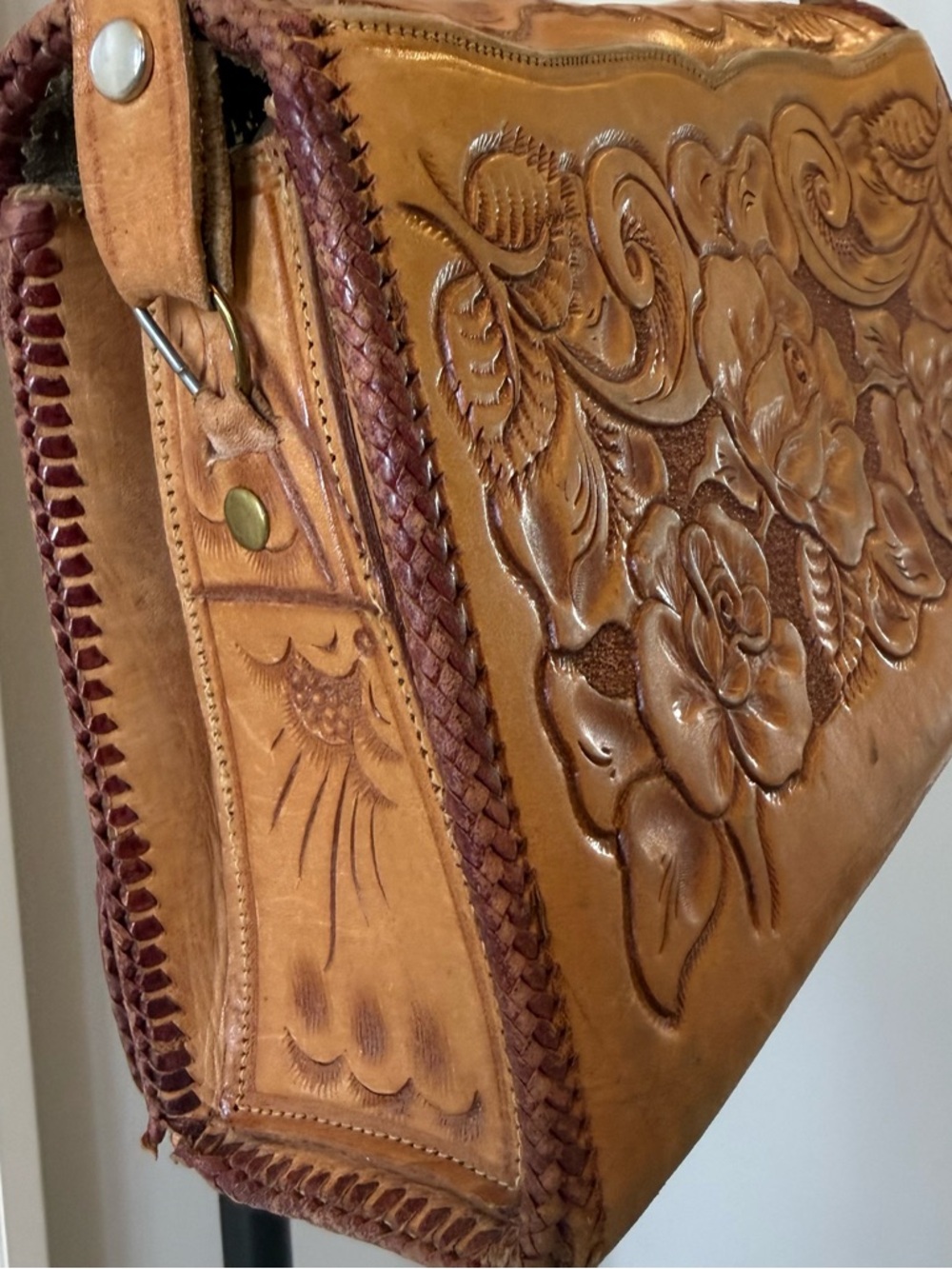 Vintage Tooled Leather Saddle Bag Western Luxe Cabo Cowgirl 70s - Picture 3 of 11